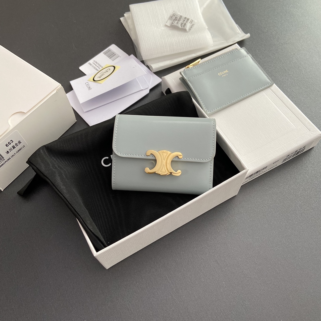 Triomphe 샤이니 가죽 반지갑 10L653DS3 w9.5×h7.5×3cm