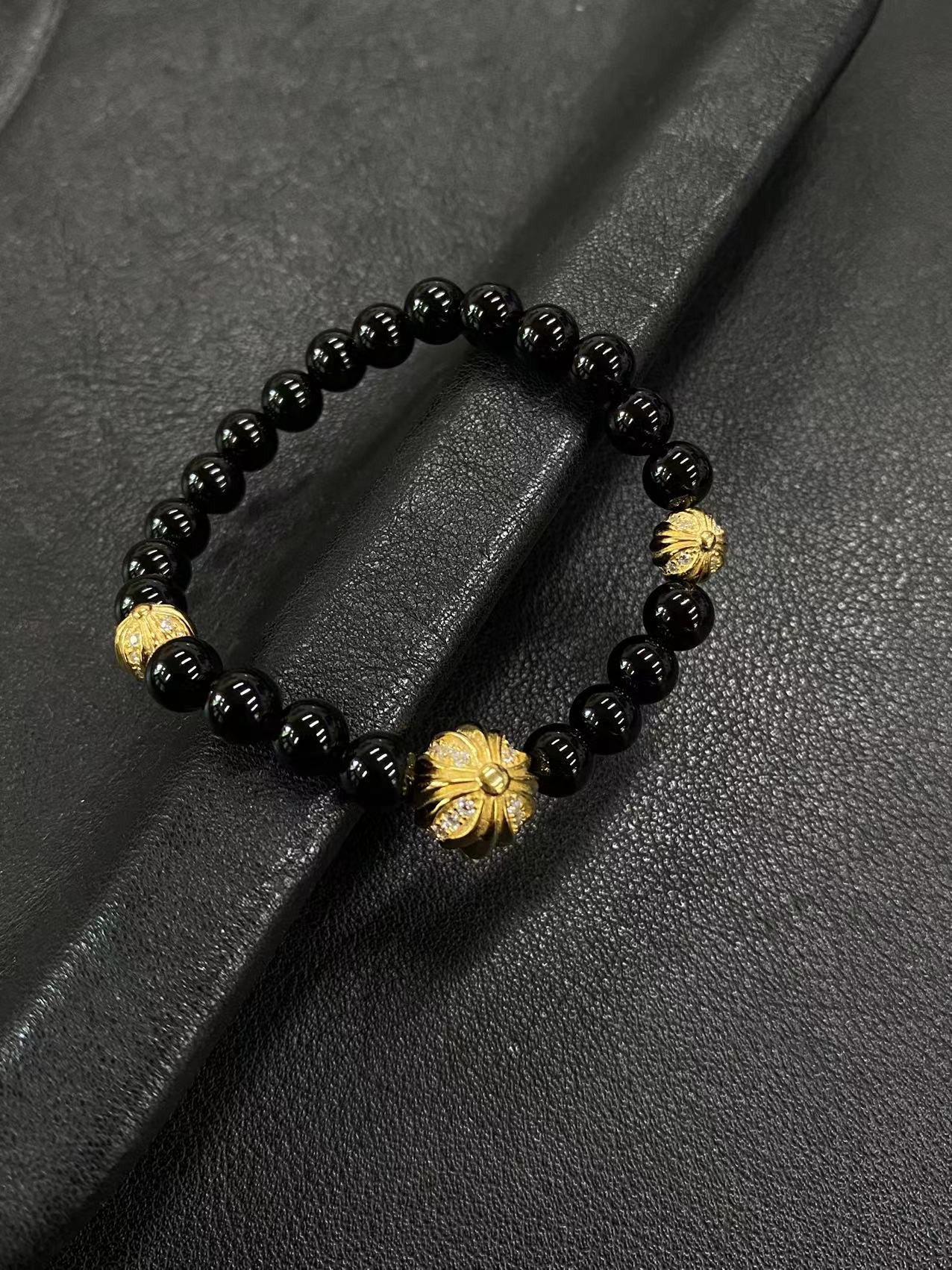 Chrome Hearts 925 실버 블랙 오닉스 비드 팔찌｜8mm