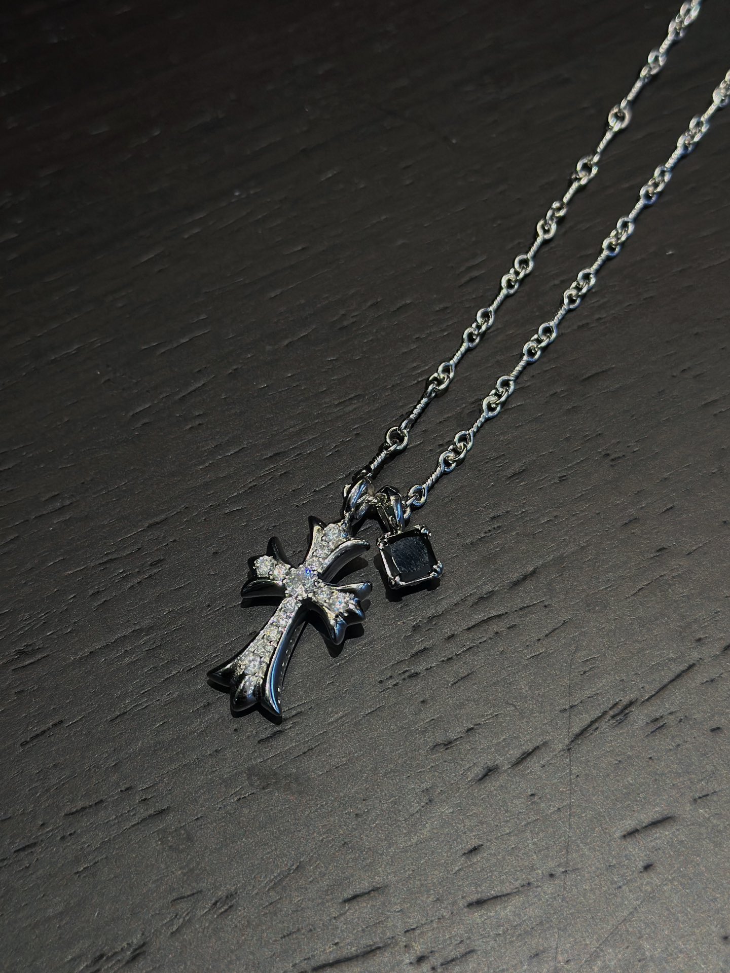 크롬하츠 925 실버 크로스 스퀘어 다이아몬드 목걸이  55cm