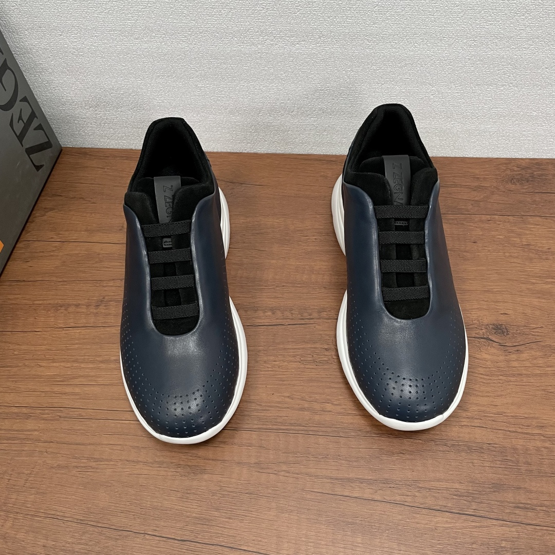 제냐 스프린터 2.0 네이비 블루 테크 레더 스니커즈