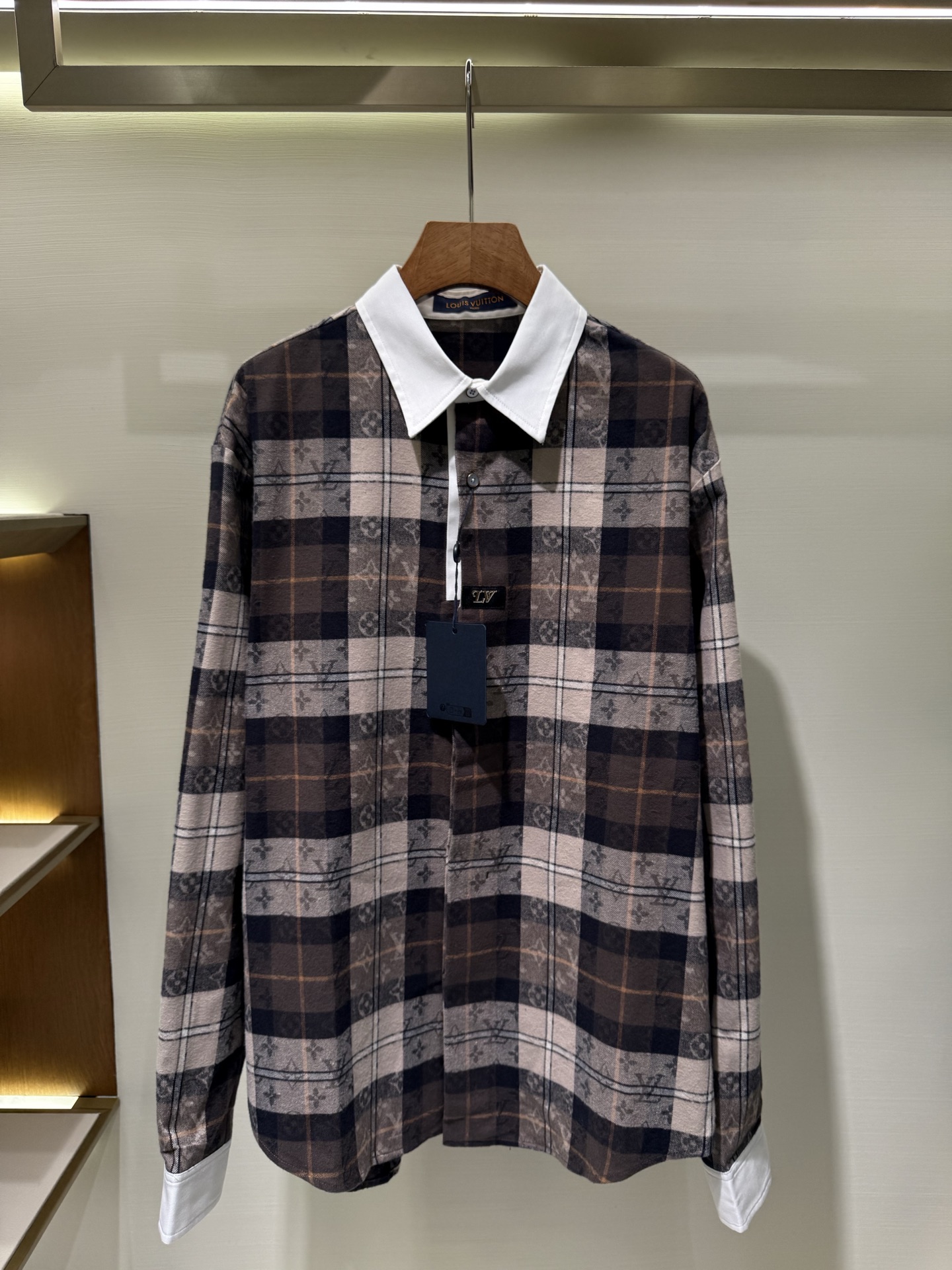 모노그램 플란넬 롱 슬리브드 폴로 셔츠