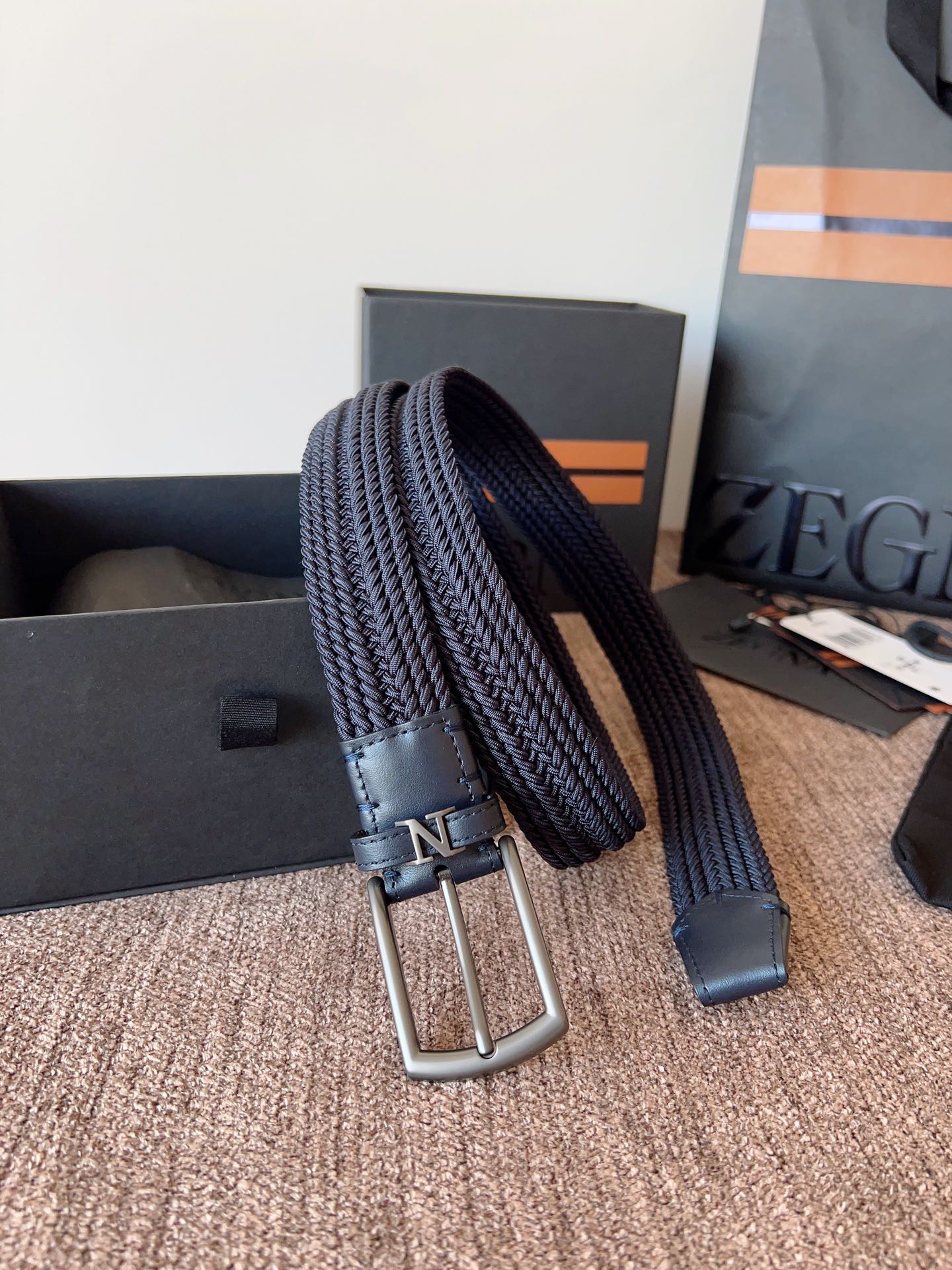 제냐 로고 장식 브레이디드 벨트 LHTEDB023UZ