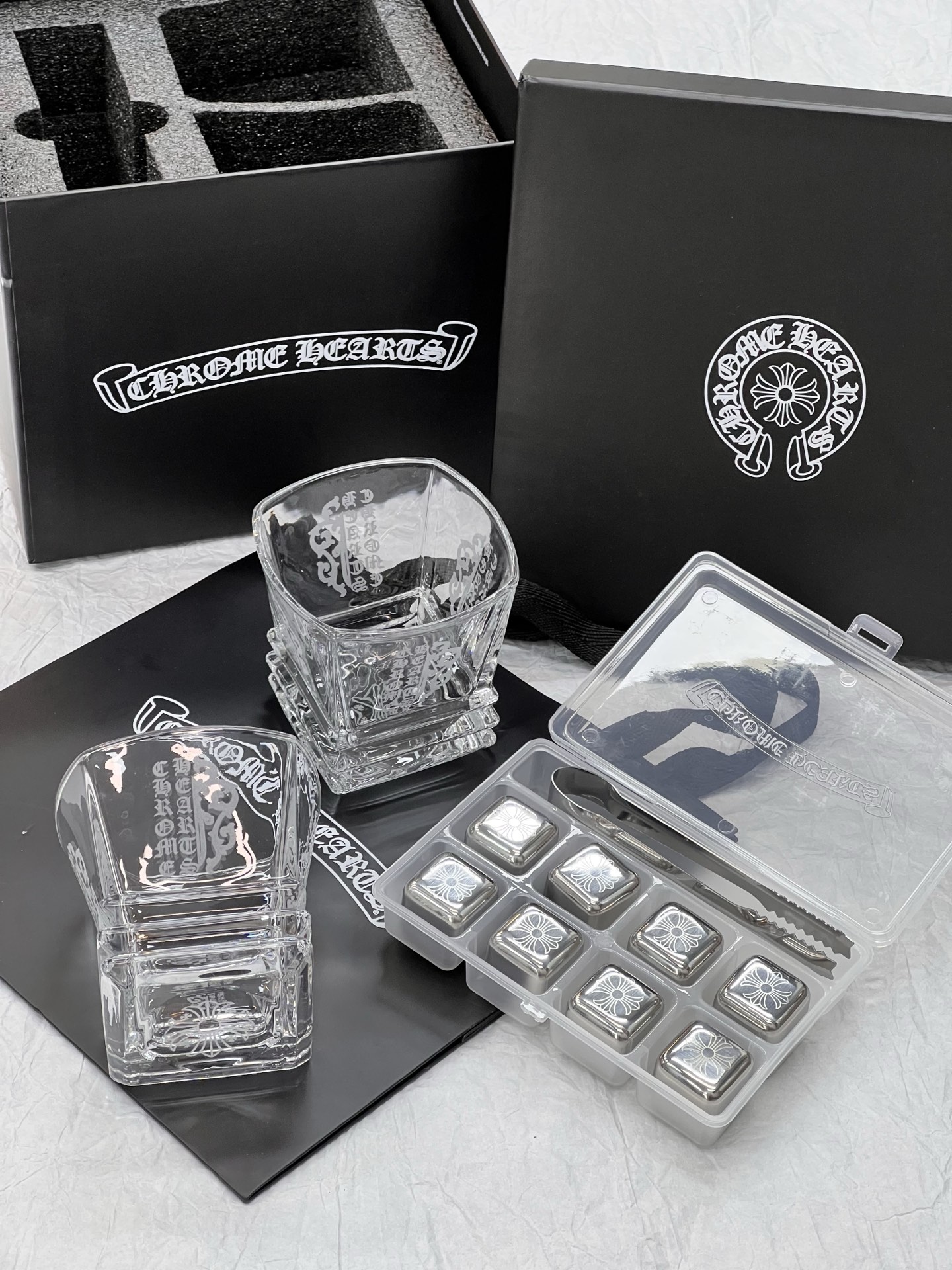크롬하츠 위스키잔 & 메탈 아이스 큐브 세트