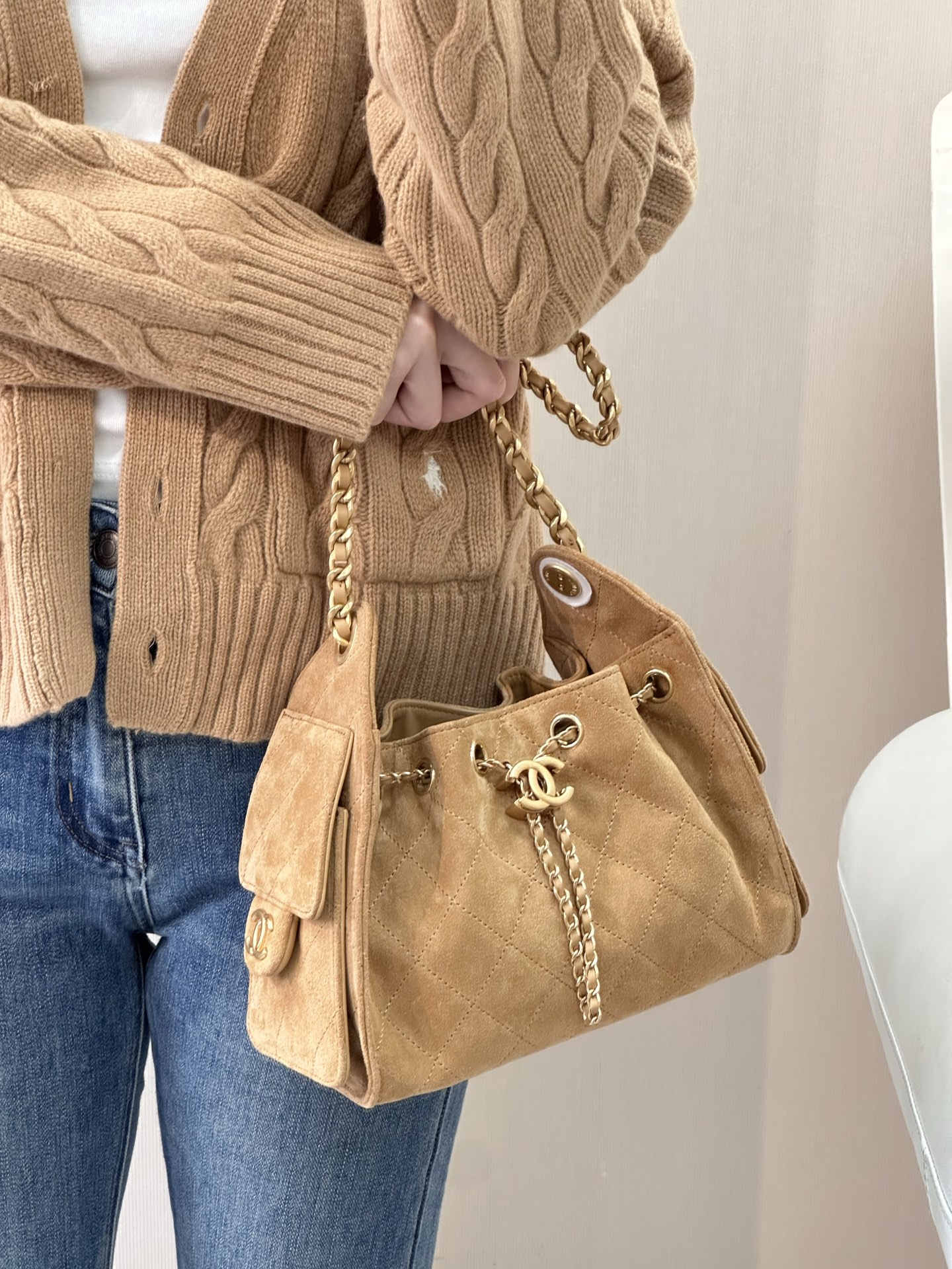 샤* 25 미니백 스웨이드 메탈릭 카프스킨  AS5631 22-20-12.5cm