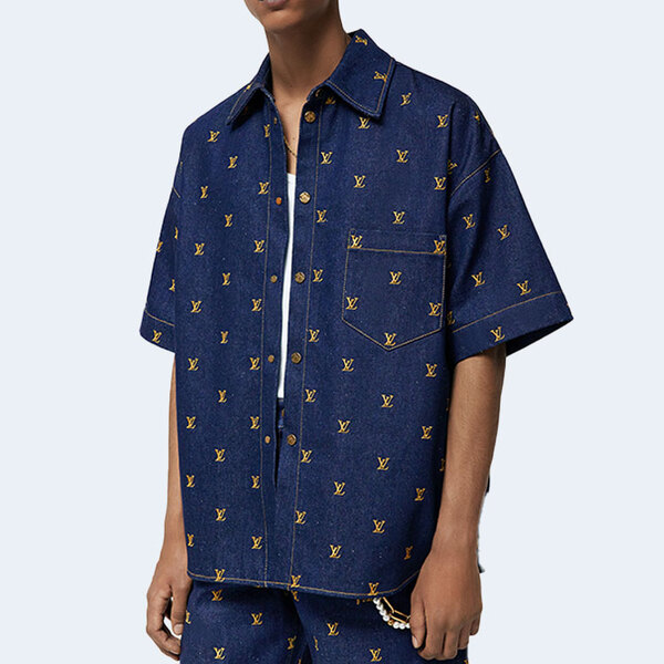 루이비통 엠브로이더리 시그니처 숏 슬리브 데님 셔츠 1AFJDU  M 사이즈