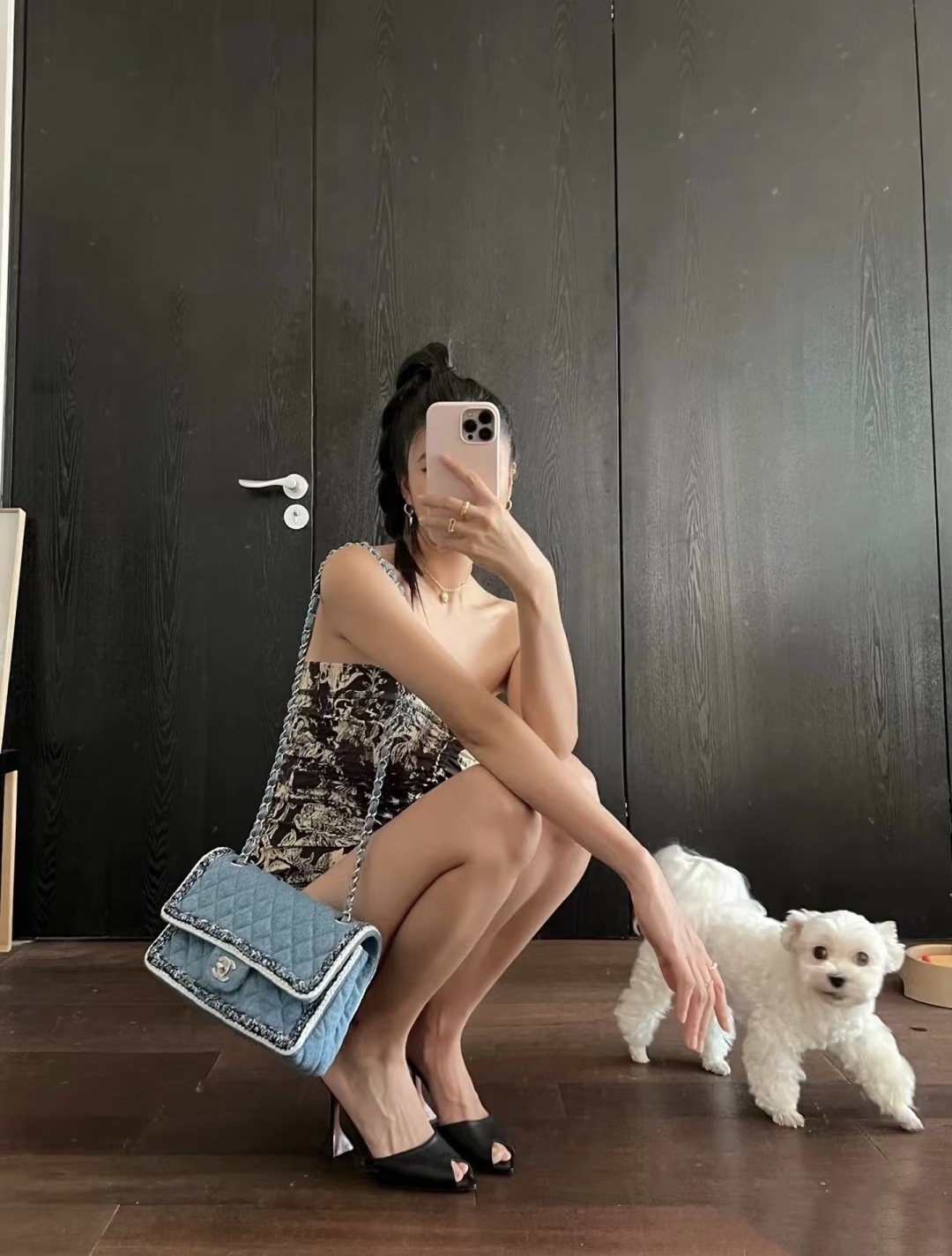 샤*  한정판 데님 플랩백 20cm