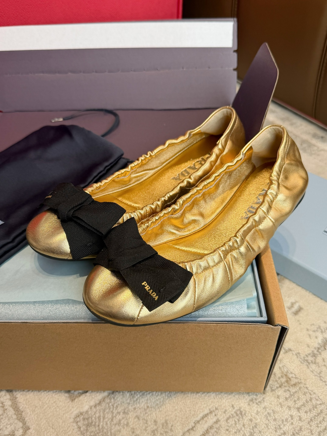 Prada Mordoré Nappa Leather Ballerinas with Bow