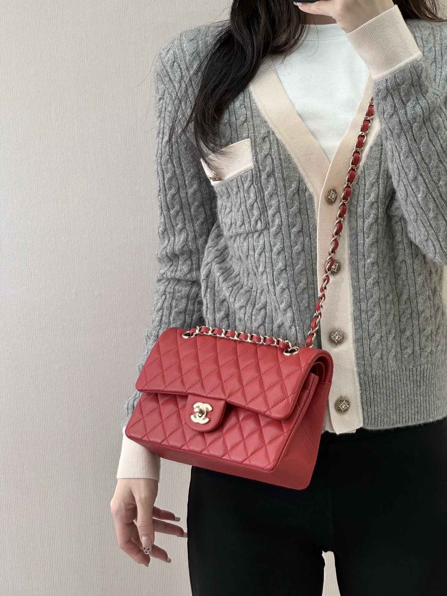 샤 ƆC ⅭＨΑＮＥⅬ ƆC 넬 클래식 캐비어 플랩백 23cm  117