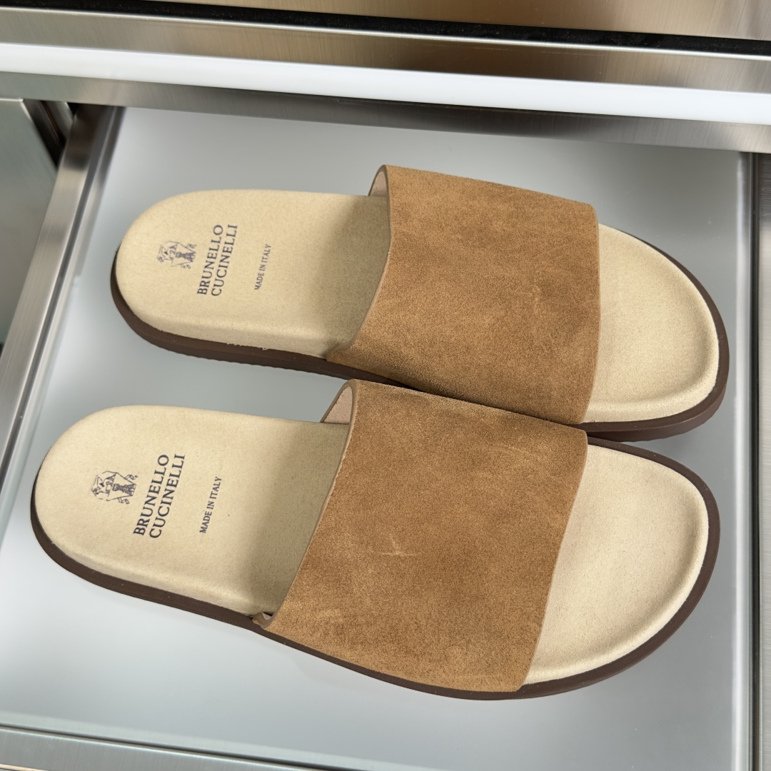브루넬로 쿠치넬리 스웨이드 슬라이드