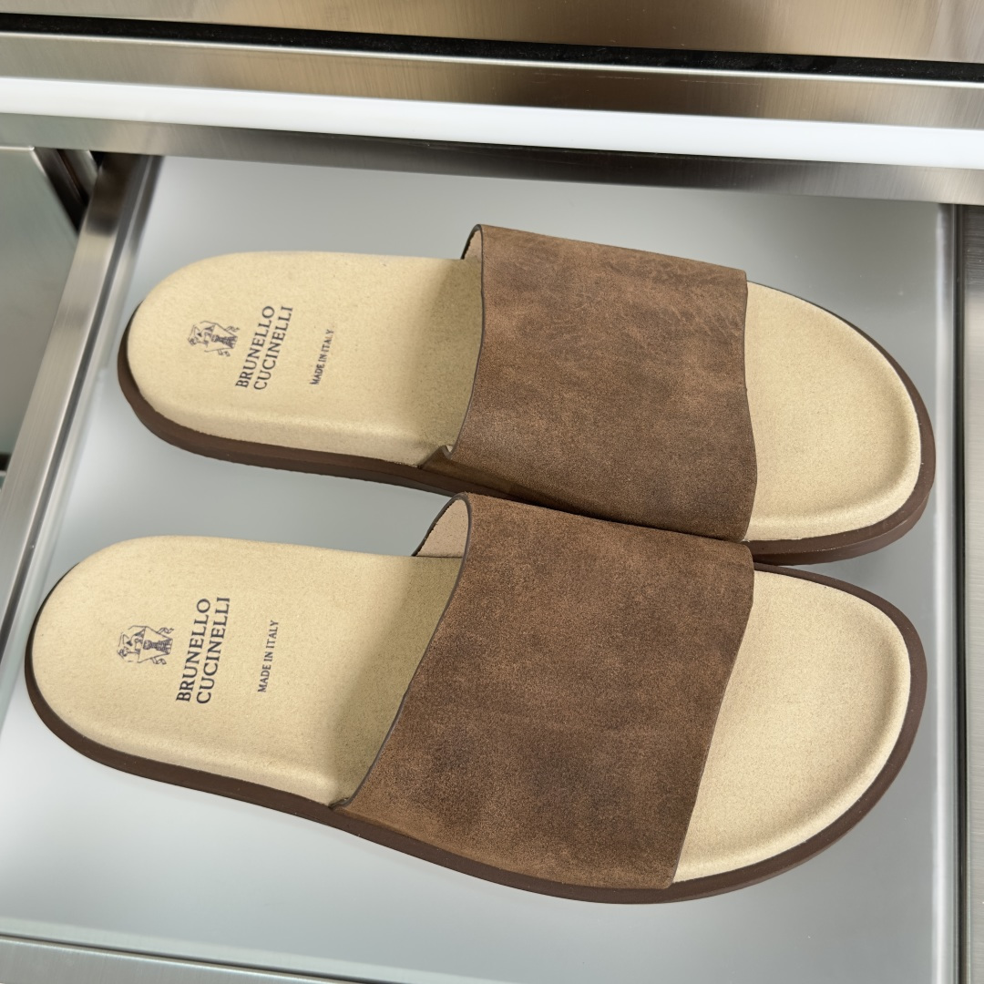 브루넬로 쿠치넬리 스웨이드 슬라이드