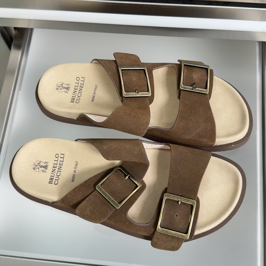 브루넬로 쿠치넬리 스웨이드 슬라이드