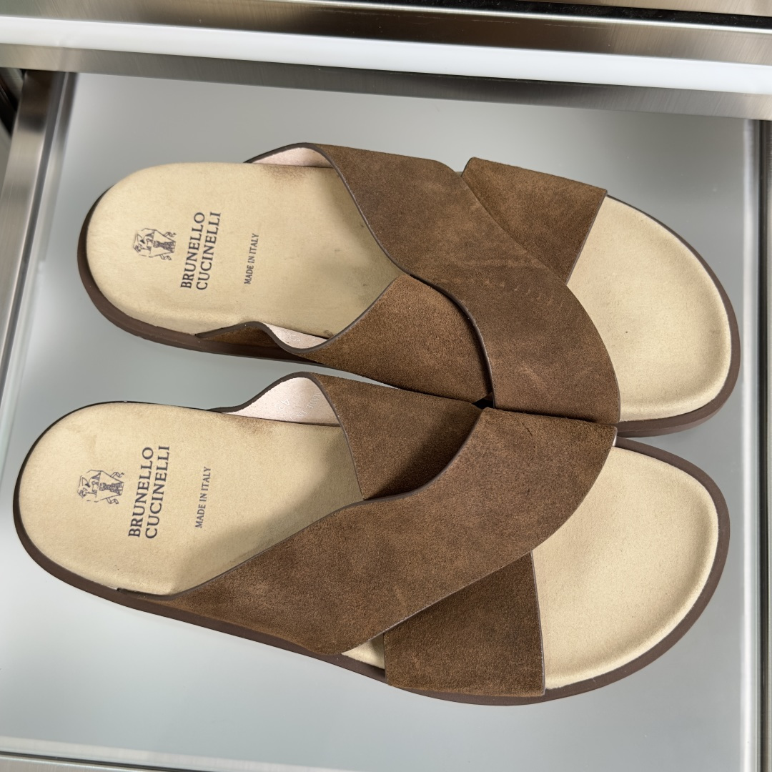 브루넬로 쿠치넬리 스웨이드 슬라이드