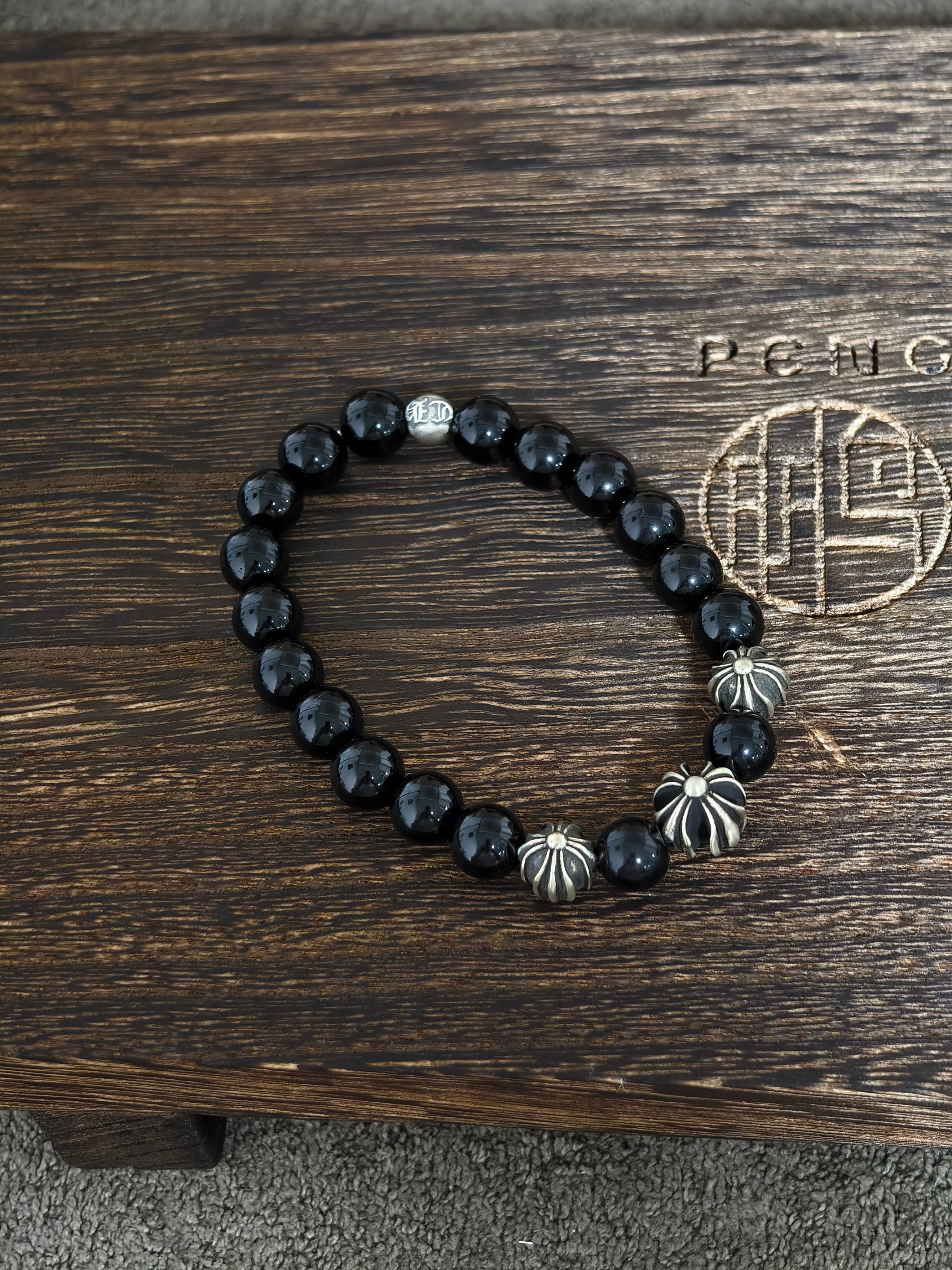 Chrome Hearts 925 실버 블랙 흑요석  팔찌｜8mm